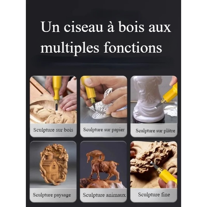 Outil De Sculpture électrique Sur Bois - 5 Lames Incluses, 25 000 Vibrations/min | Pour Sculpture, Fentes, Racines, Menuiserie